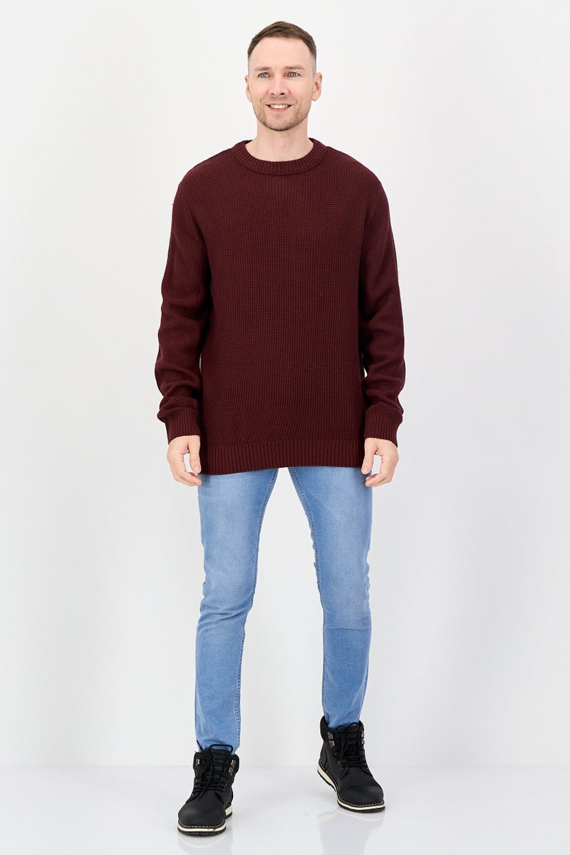 JACK & JONES Men Crew Neck Knitted Sweater, Maroon - Image 4